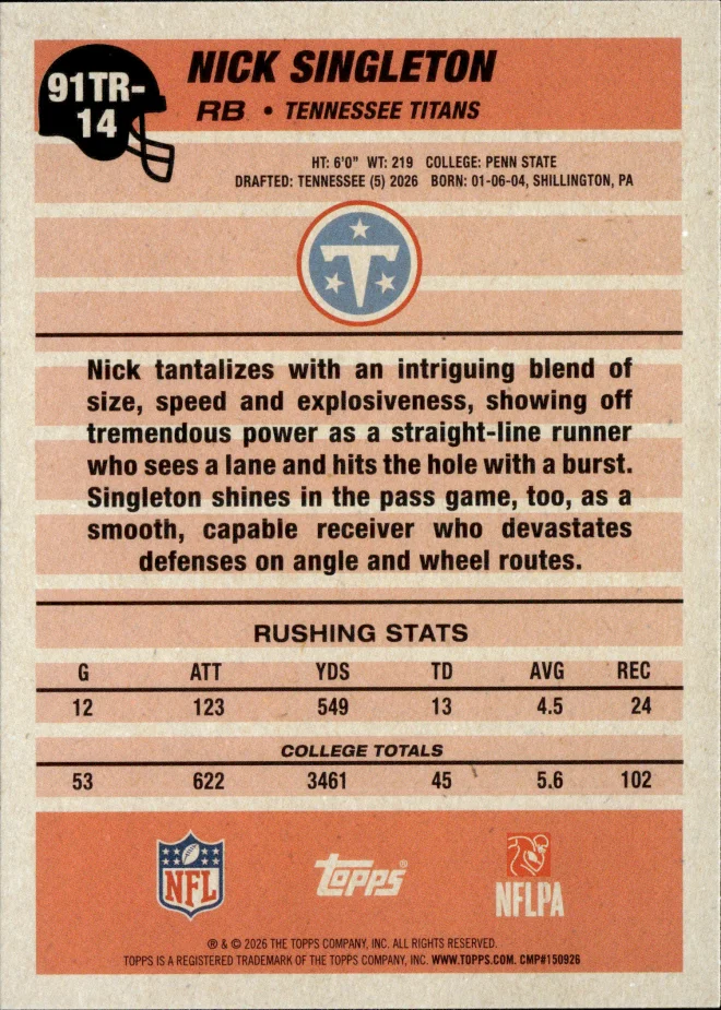 Nick Singleton card back