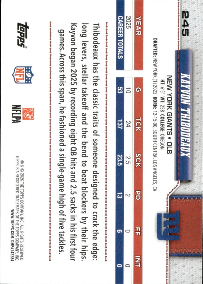 Kayvon Thibodeaux card back