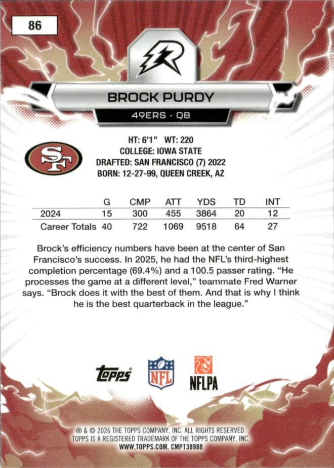 Brock Purdy card back