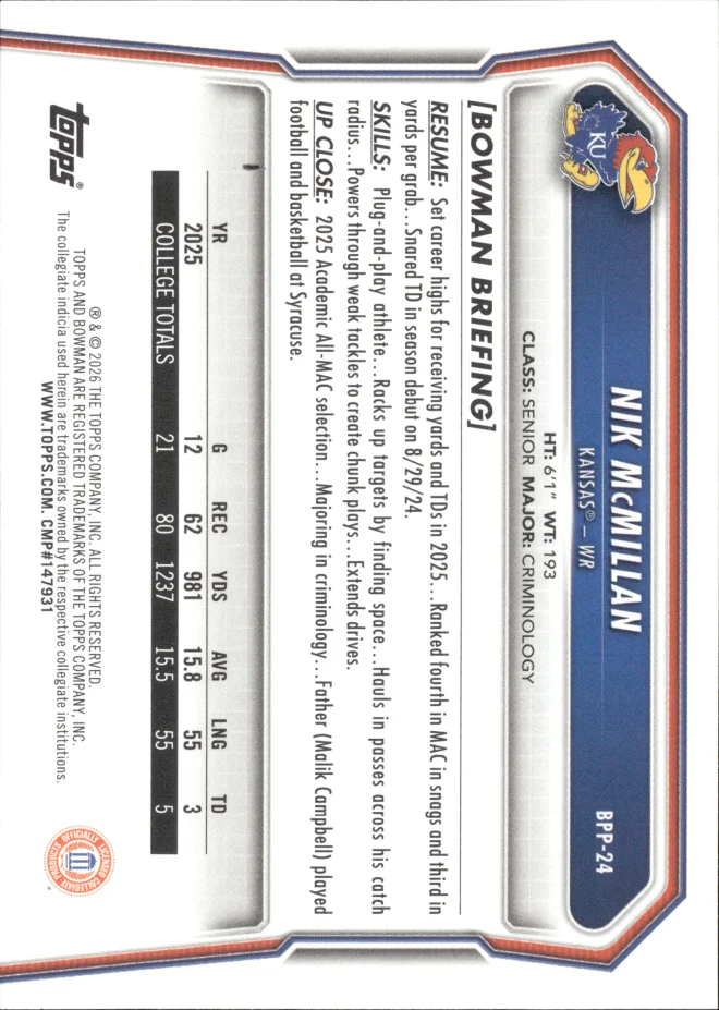 Nik McMillan card back