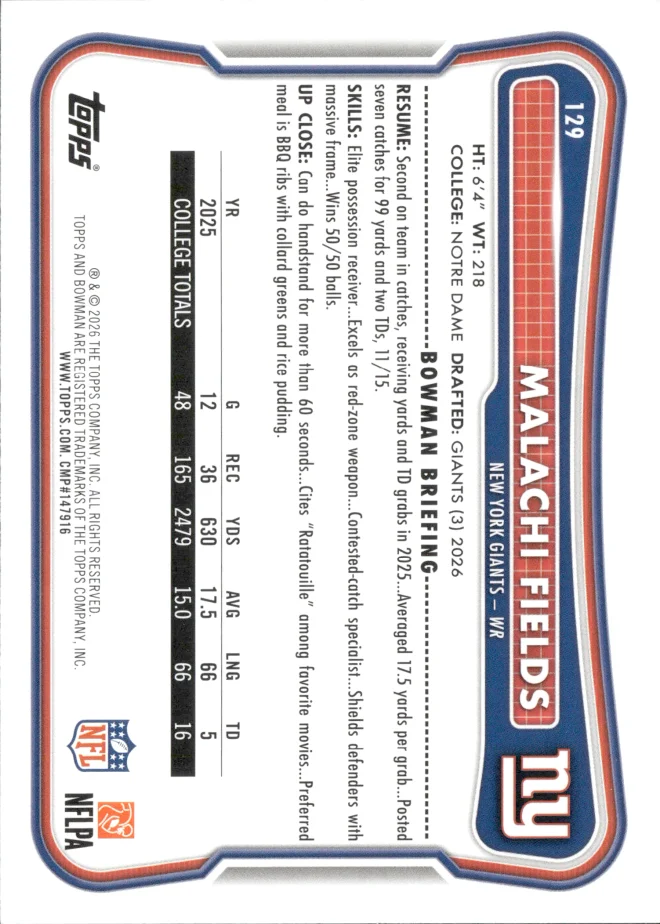 Malachi Fields card back