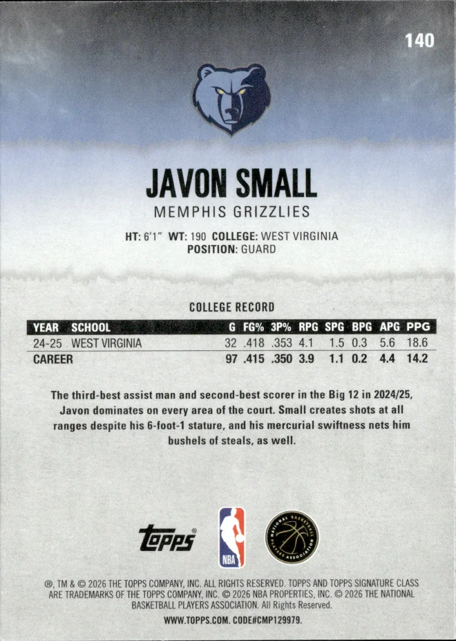 Javon Small card back