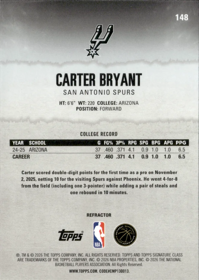 Carter Bryant card back