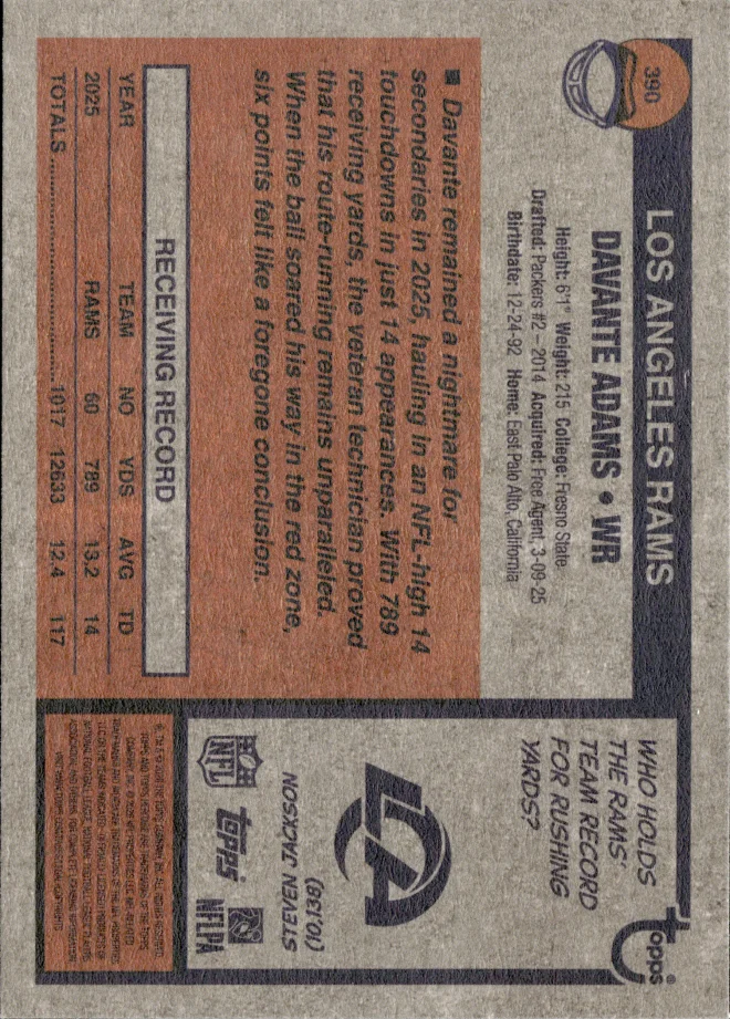 Davante Adams card back