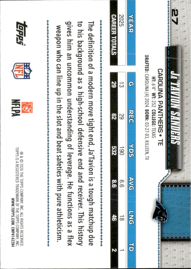Ja'Tavion Sanders card back