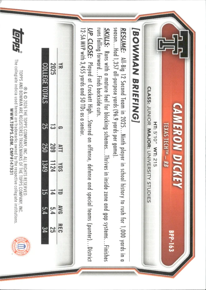 Cameron Dickey card back
