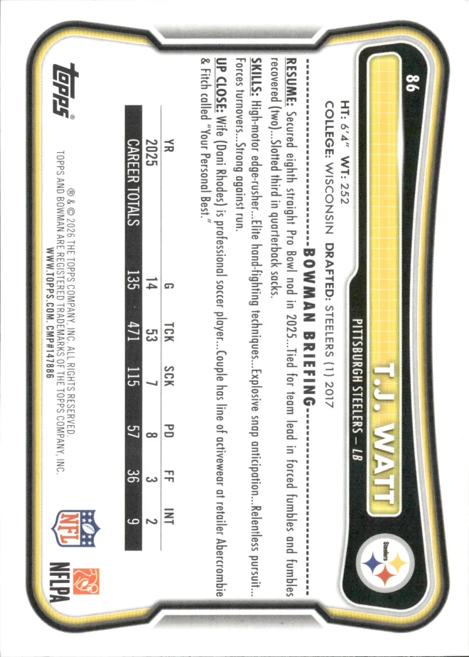 T.J. Watt card back