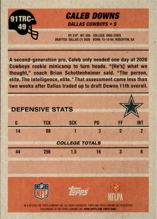 Caleb Downs card back