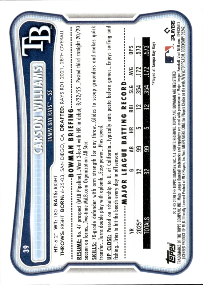 Carson Williams card back