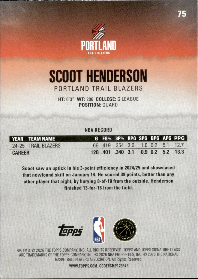 Scoot Henderson card back
