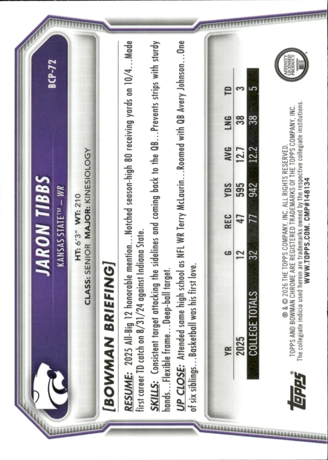 Jaron Tibbs card back