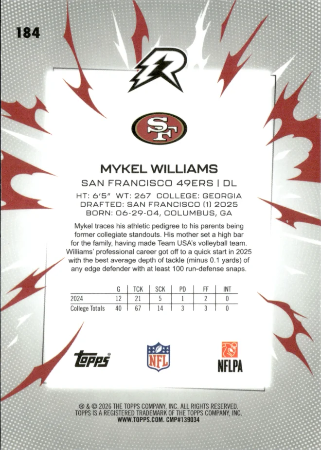 Mykel Williams card back