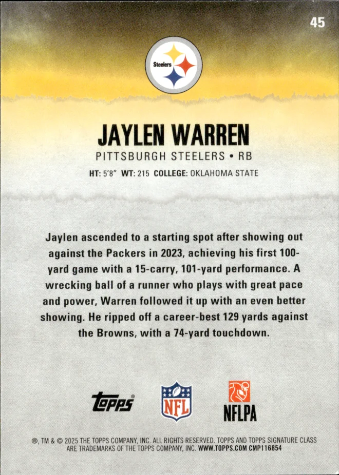 Jaylen Warren card back