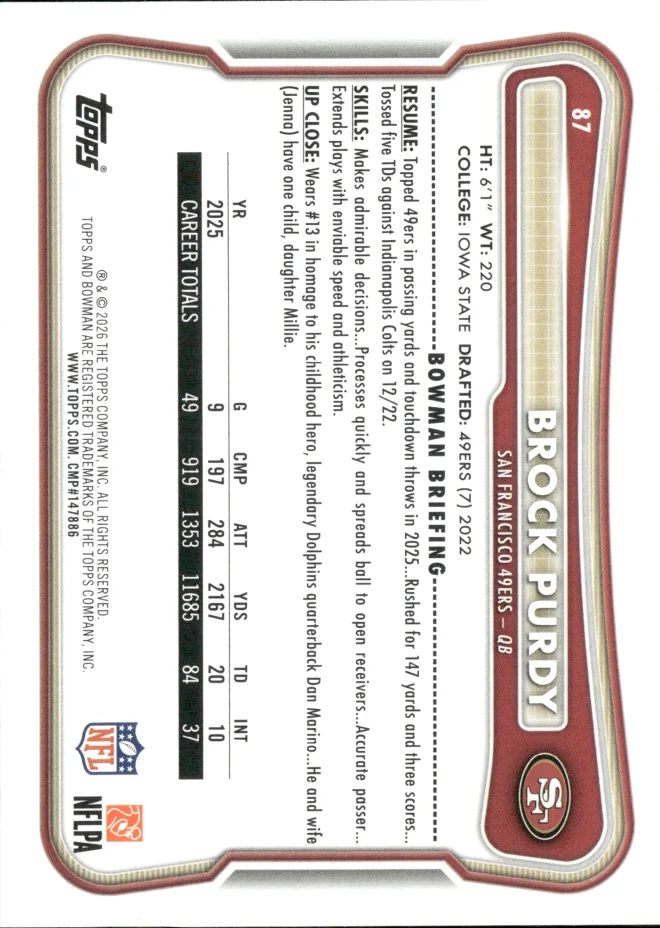 Brock Purdy card back