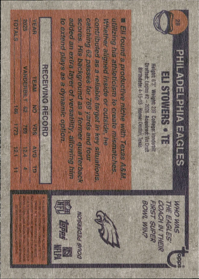 Eli Stowers card back