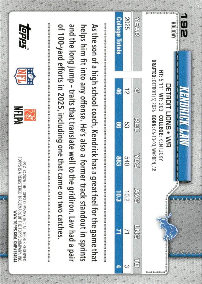 Kendrick Law card back