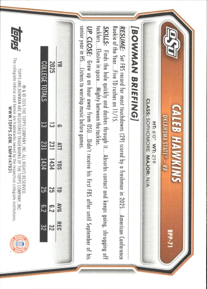 Caleb Hawkins card back