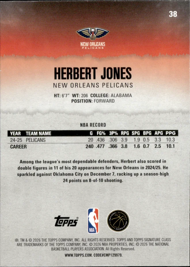 Herbert Jones card back