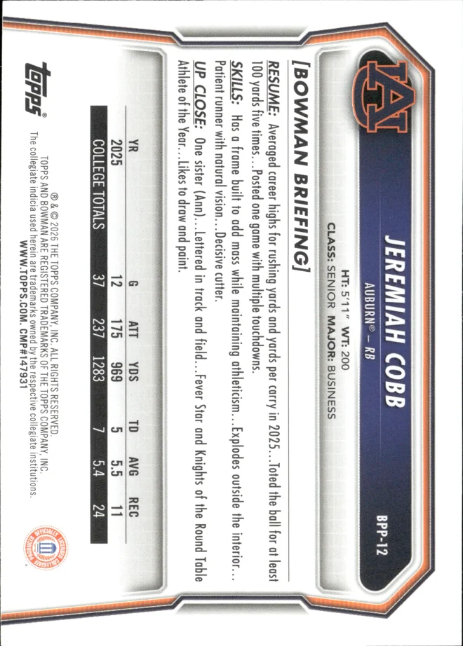 Jeremiah Cobb card back