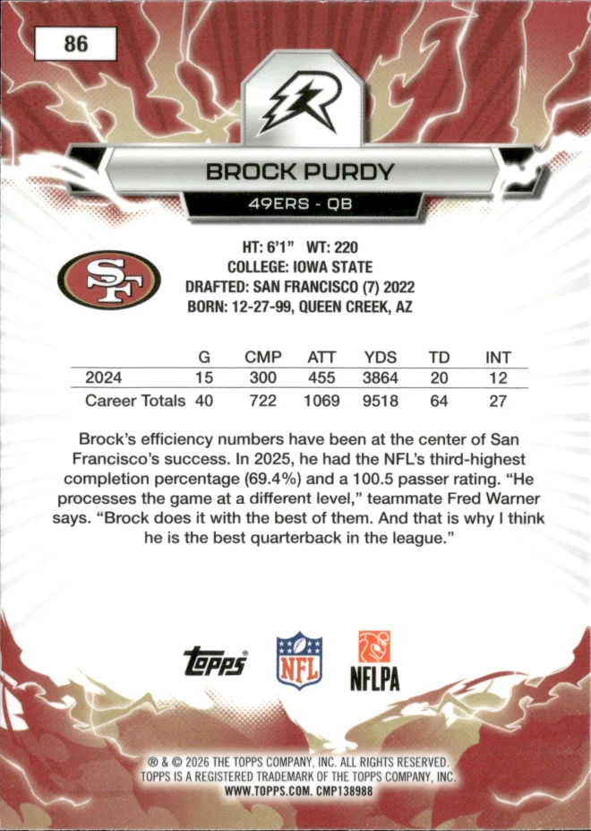 Brock Purdy card back
