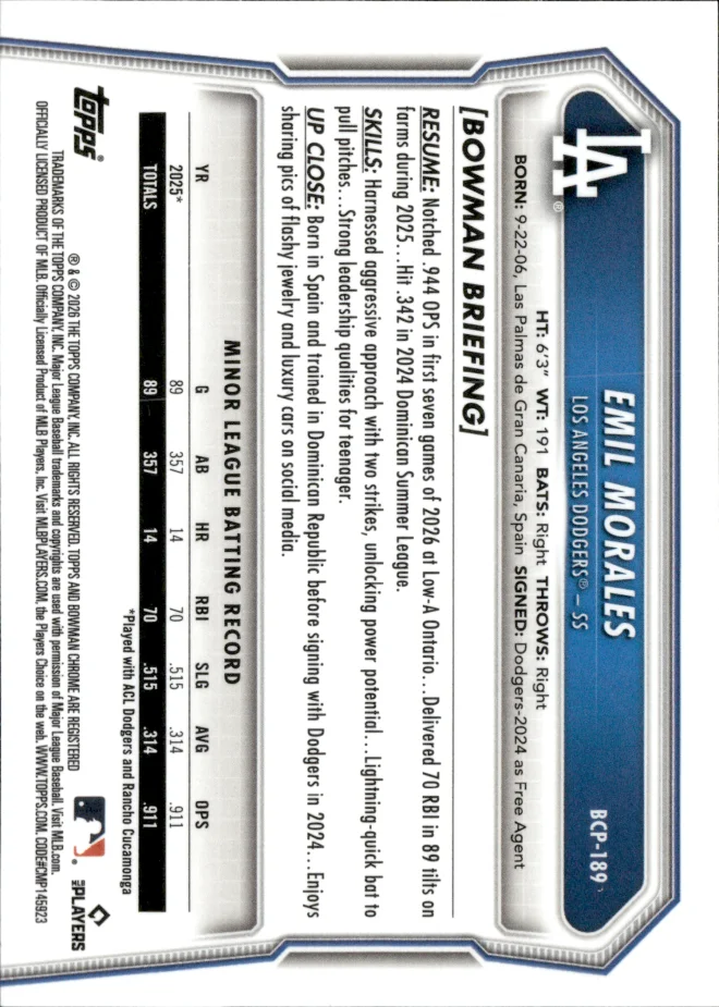 Emil Morales card back