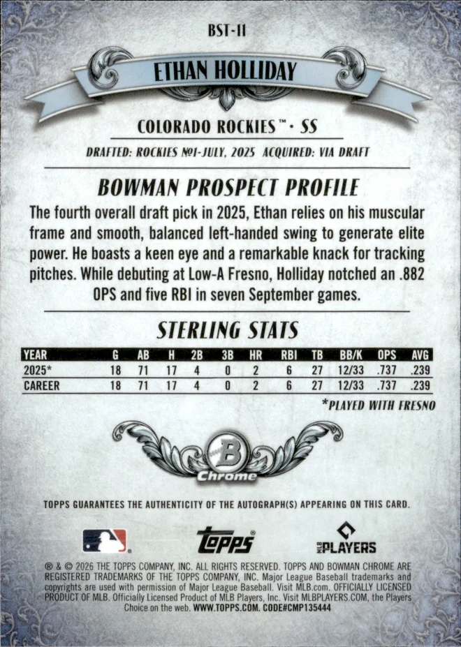 Ethan Holliday card back