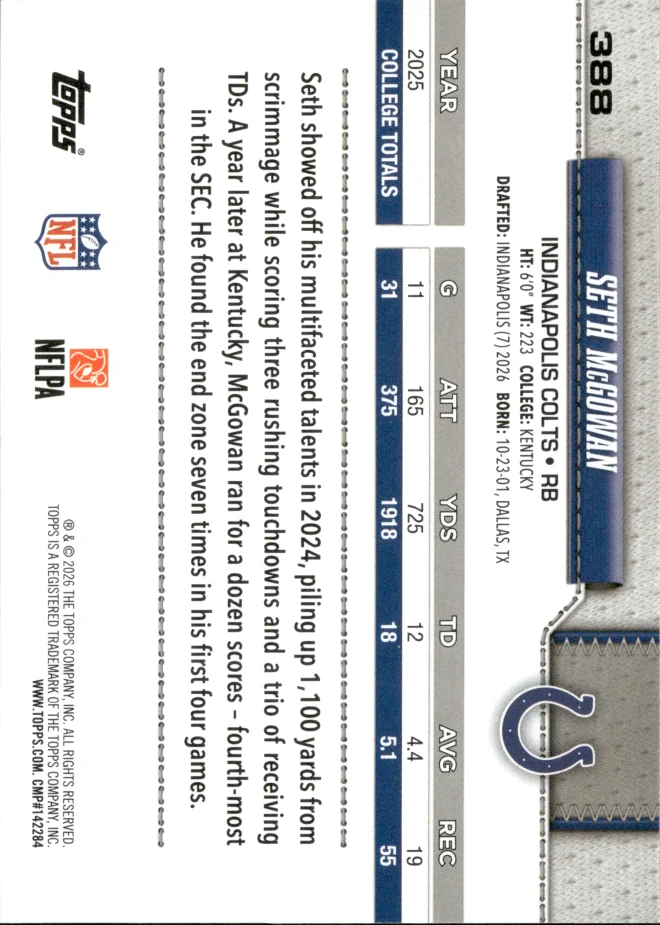 Seth McGowan card back