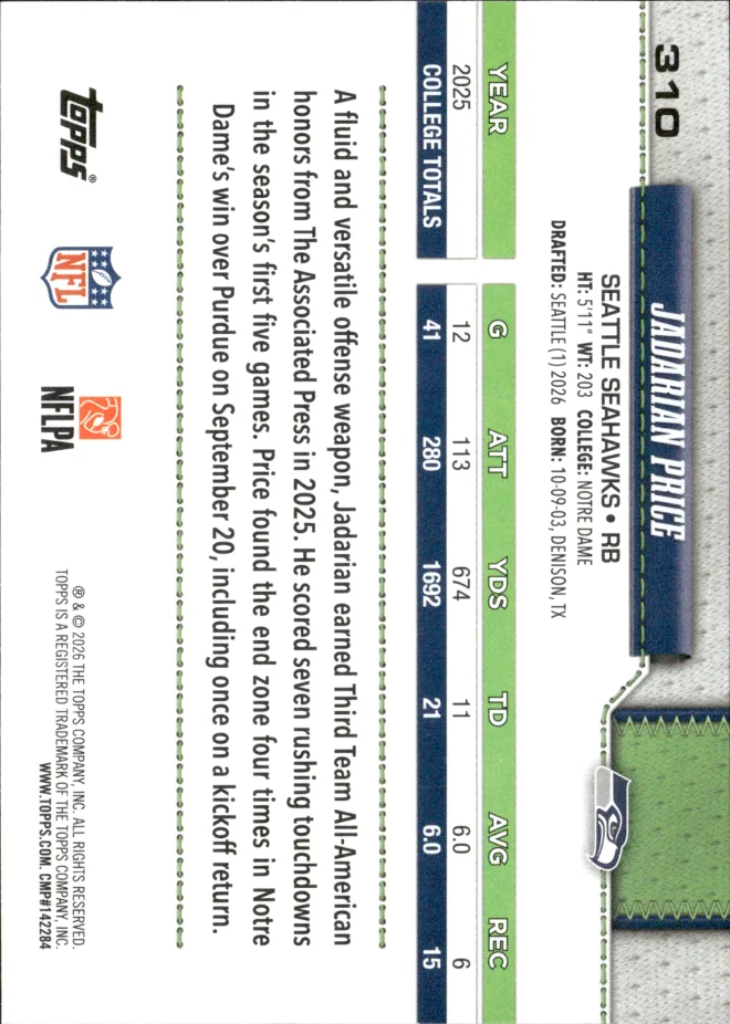 Jadarian Price card back