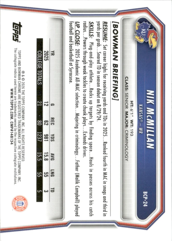 Nik McMillan card back