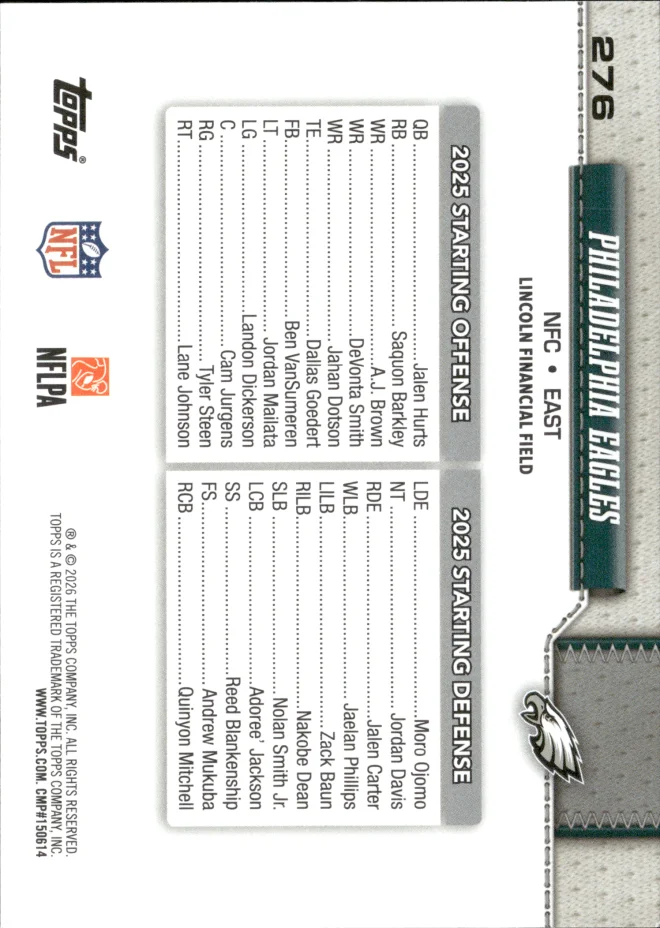 Philadelphia Eagles card back