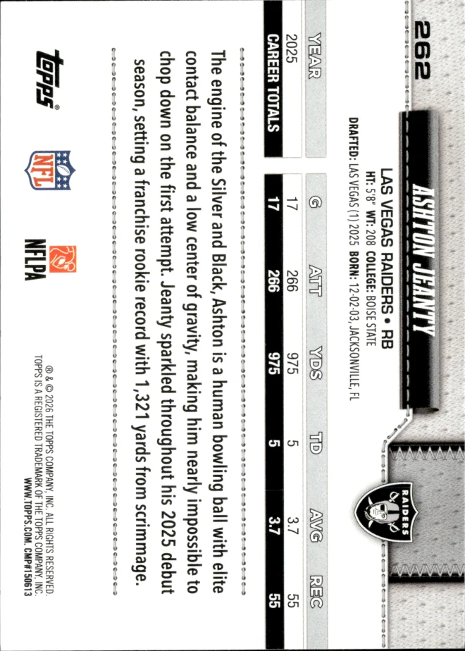 Ashton Jeanty card back