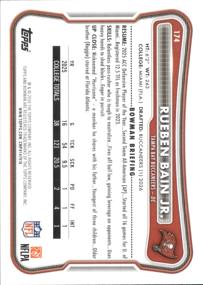 Rueben Bain Jr. card back
