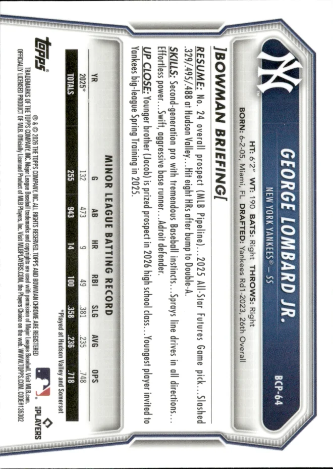 George Lombard Jr. card back