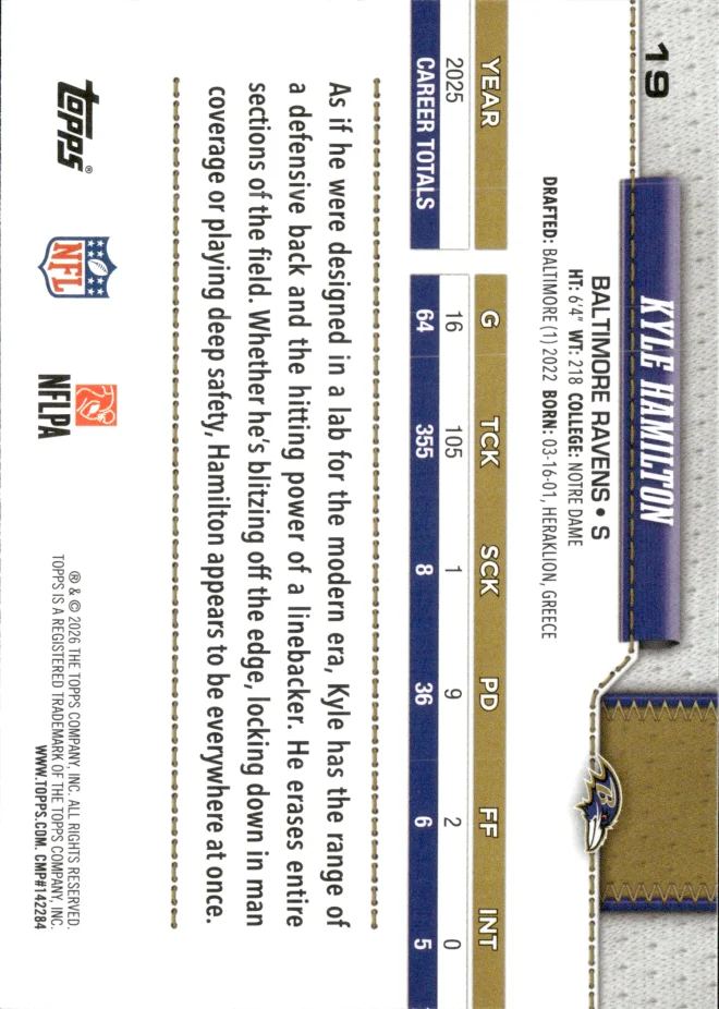 Kyle Hamilton card back