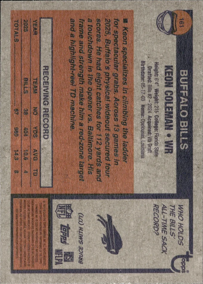 Keon Coleman card back