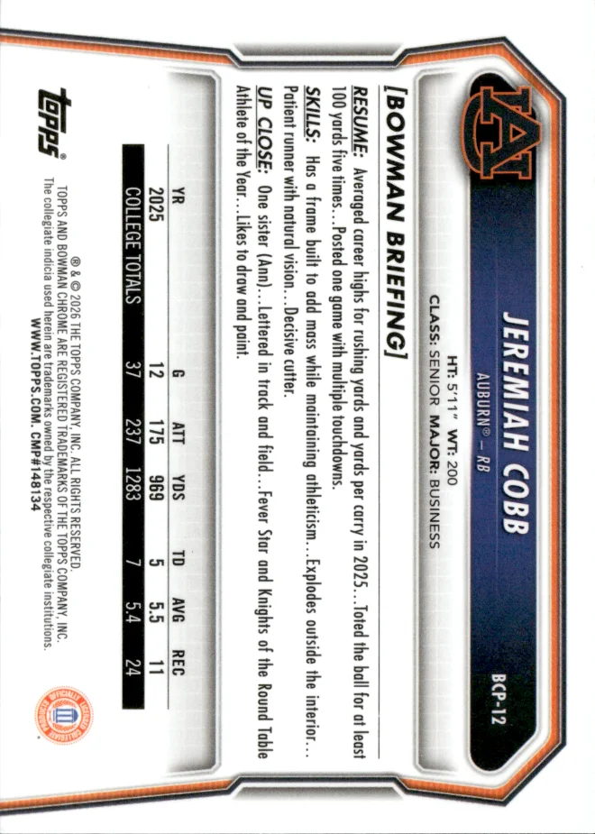 Jeremiah Cobb card back