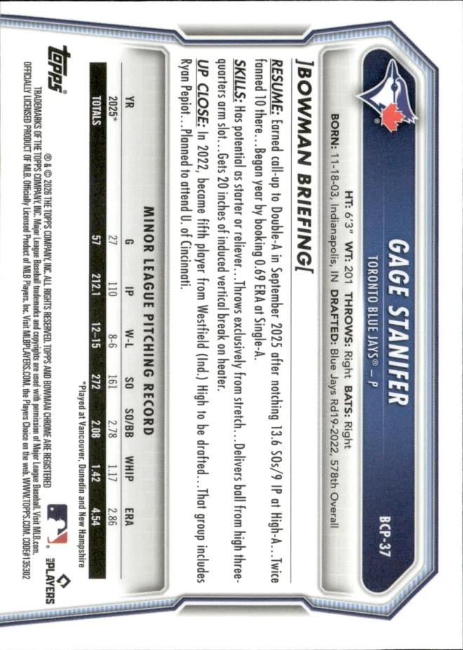 Gage Stanifer card back