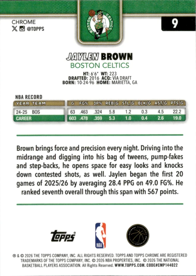 Jaylen Brown card back