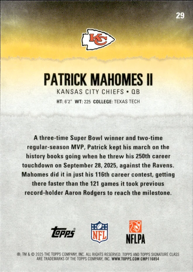 Patrick Mahomes II card back