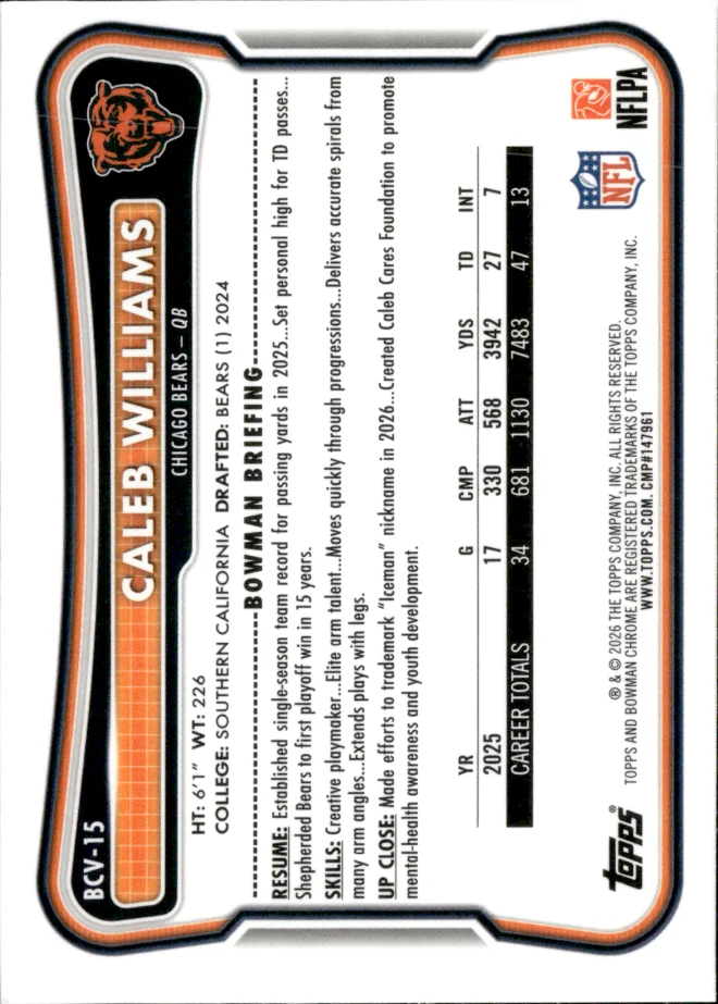 Caleb Williams card back