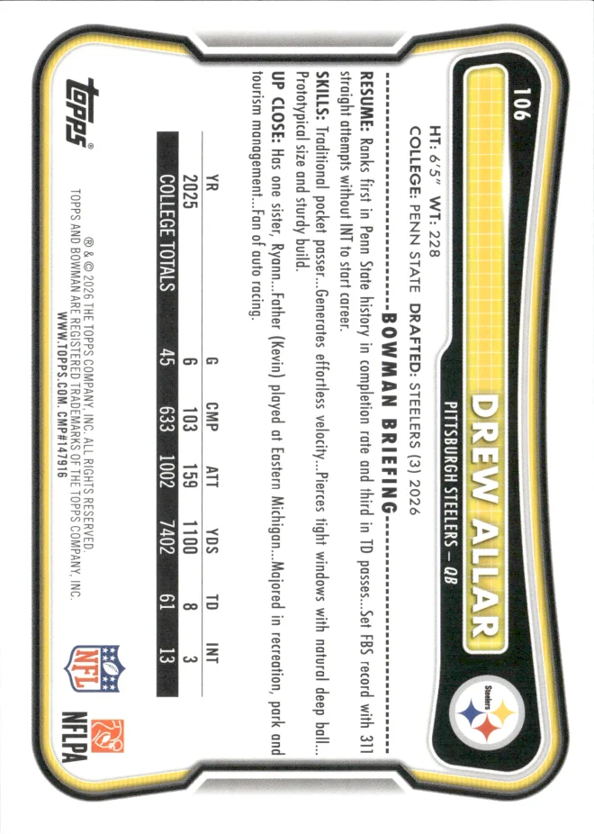Drew Allar card back