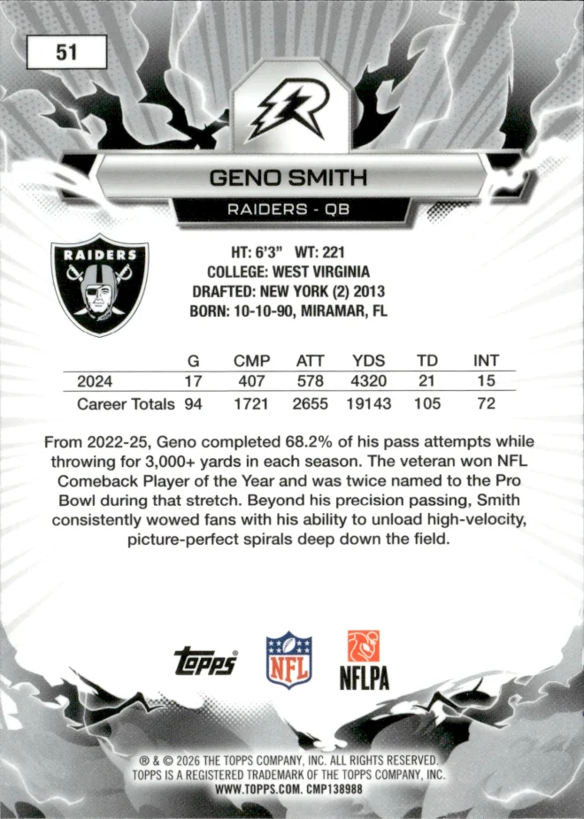 Geno Smith card back