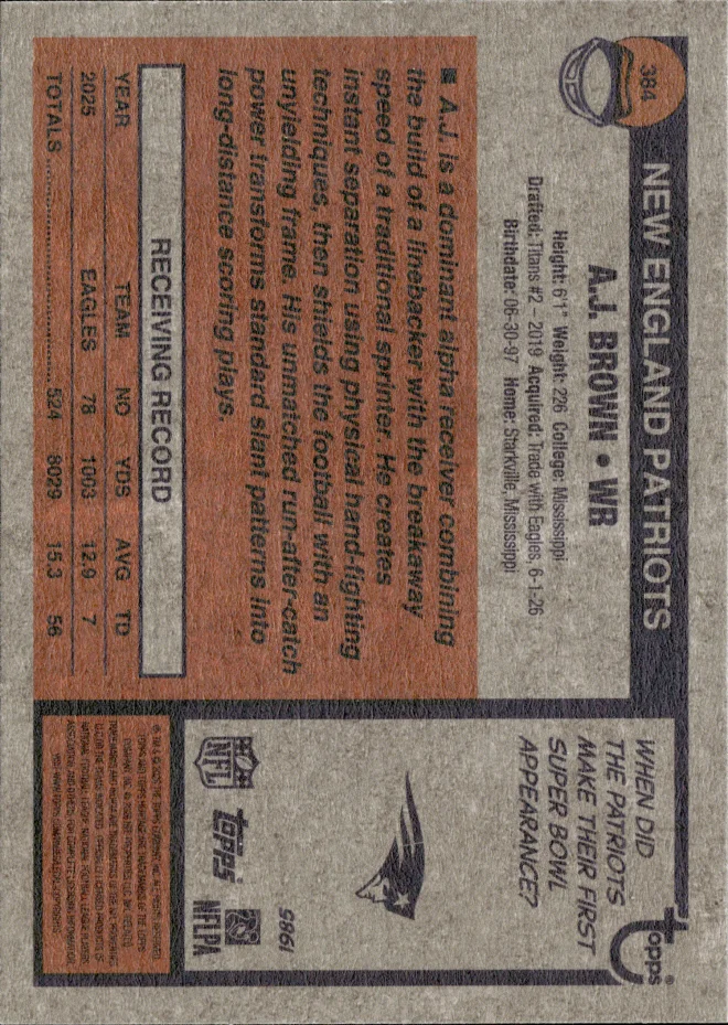 A.J. Brown card back