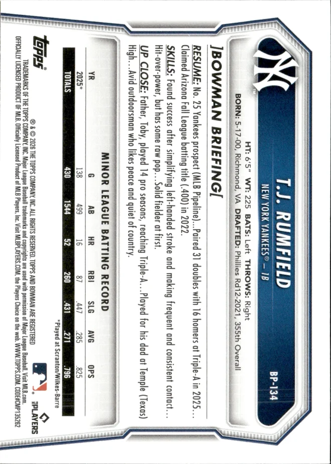 T.J. Rumfield card back