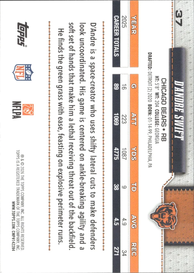 D'Andre Swift card back