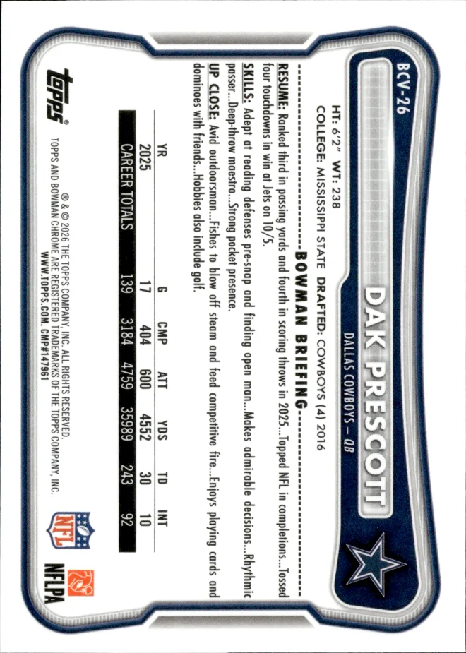 Dak Prescott card back