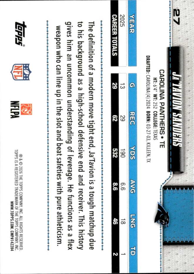 Ja'Tavion Sanders card back