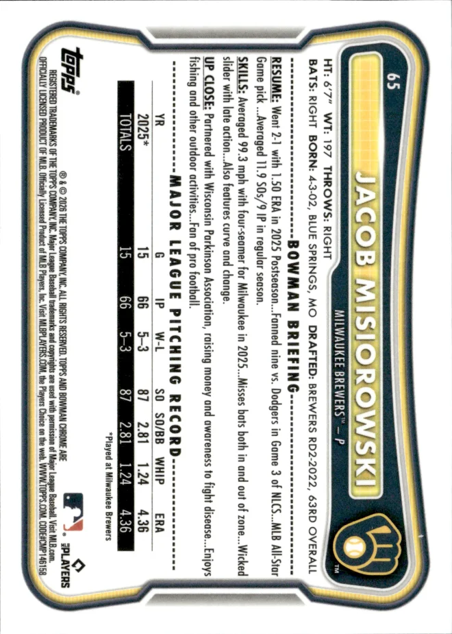 Jacob Misiorowski card back