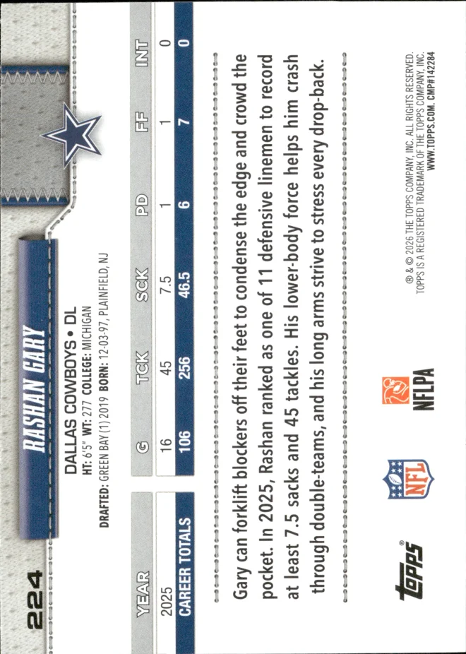 Rashan Gary card back