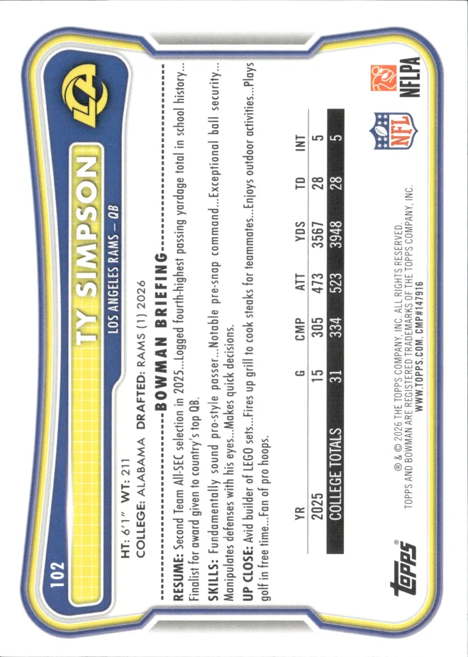 Ty Simpson card back